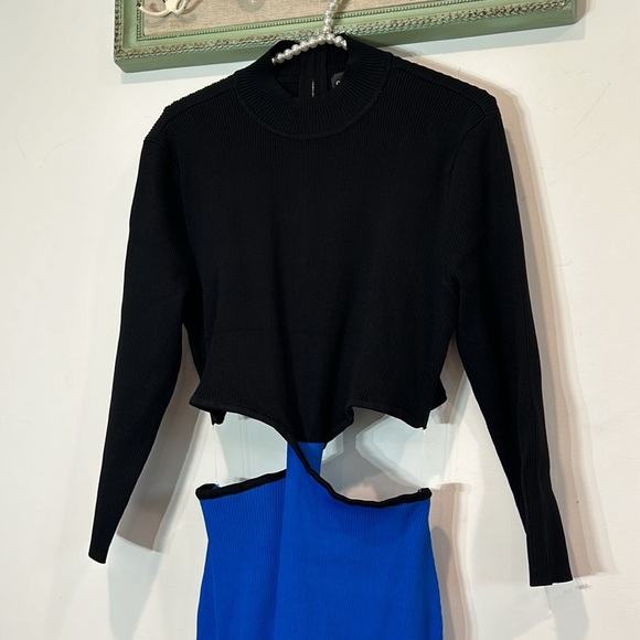 Gabrielle Union Cutout Sweater Dress Size XL Long Sleeve color-block midi new - Picture 3 of 7